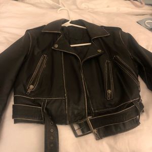 kate moss cropped leather jacket from topshop UK12